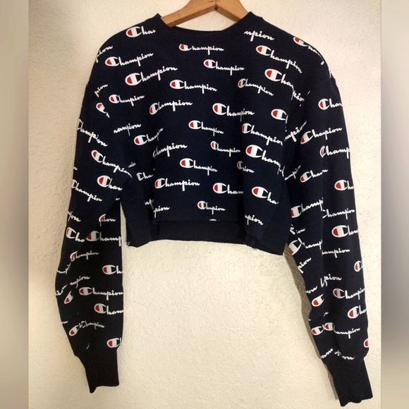 Champion Women Reverse Weave All-over Logo Cropped Cut Off Crewneck - Picture 5 of 9